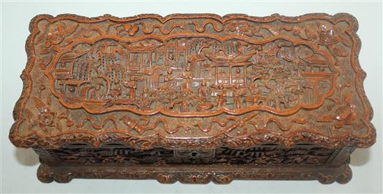 A Chinese export sandalwood rectangular box, mid 19th century, 26.5cm, hinges detached
